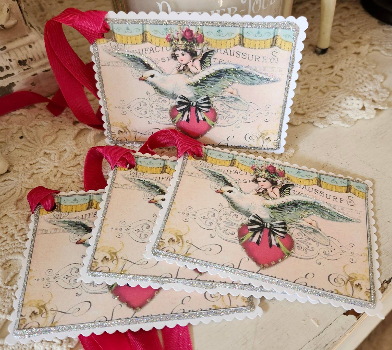 Gift Tag Cherub Dove & Heart
