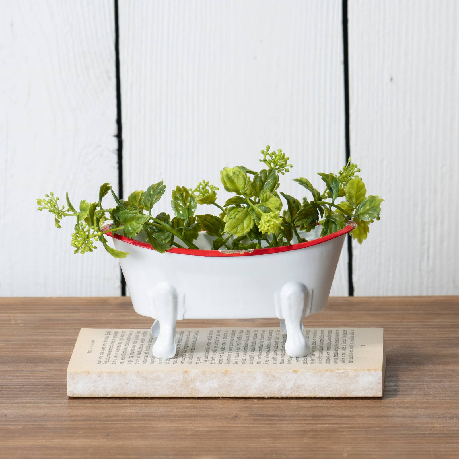 Mini Enamel Bathtub Soap Dish, Red Rim + Marseille Soap GIFT WRAPPED
