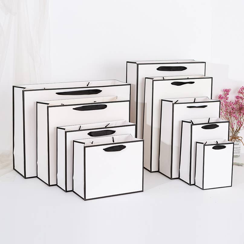 10pcs, White with black border gift bag w/free tissue