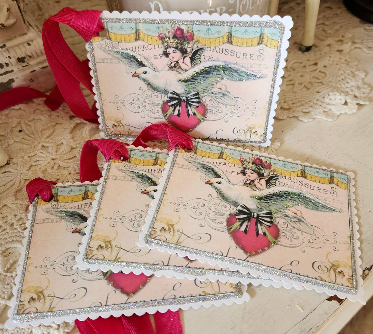 Gift Tag Cherub Dove &amp; Heart