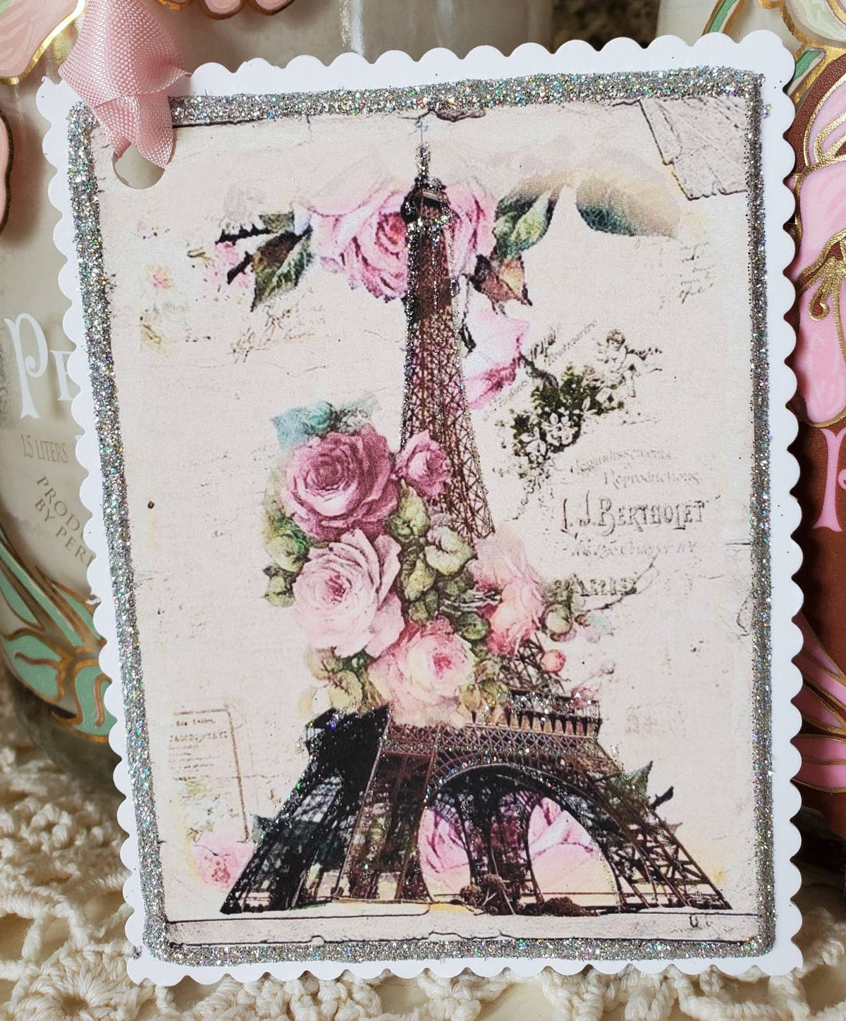 Gift Tag Eiffel Tower &amp; Roses