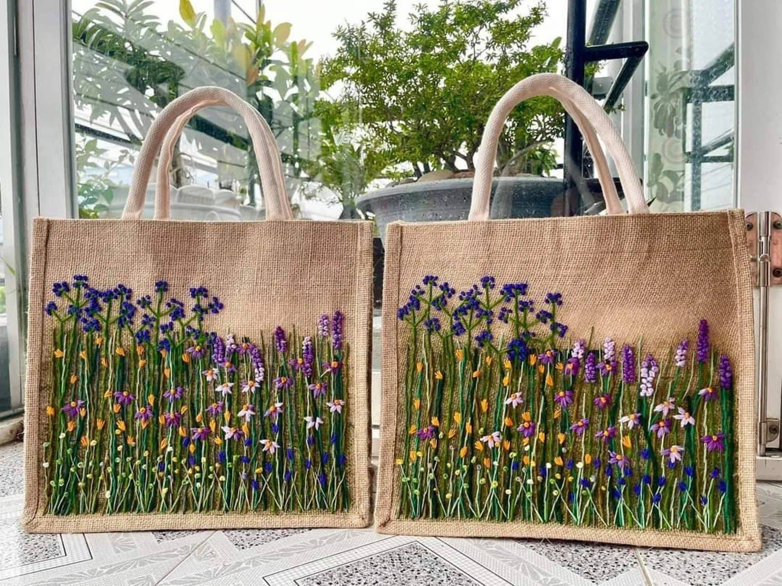 Garden Embroidered Jute Bag