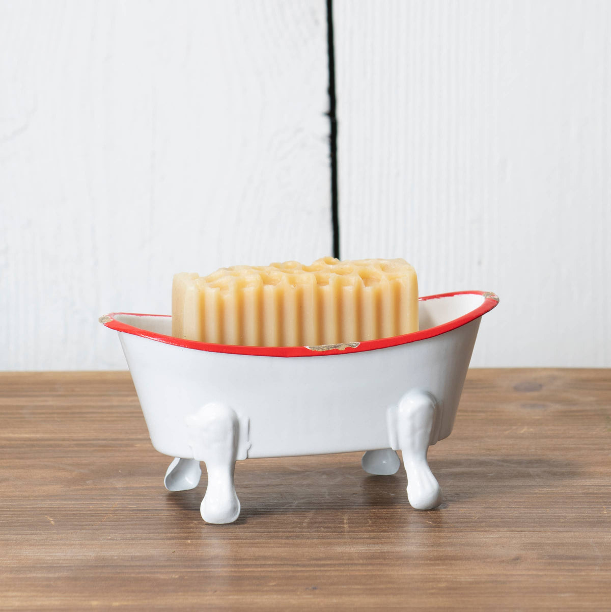Mini Enamel Bathtub Soap Dish, Red Rim + Marseille Soap GIFT WRAPPED